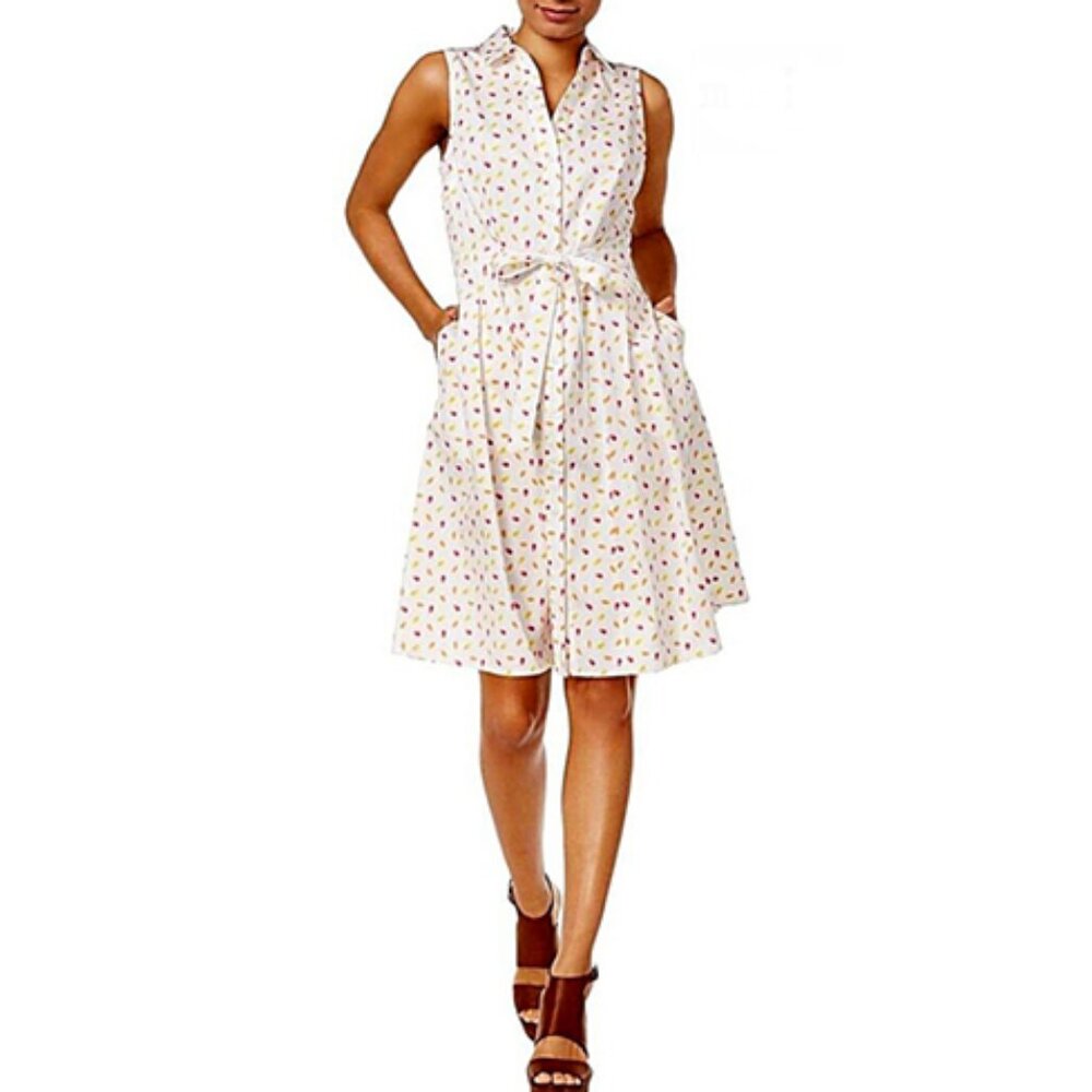 Maison Jules sleeveless summer shirt dress, tie waist, popsickle print, size M